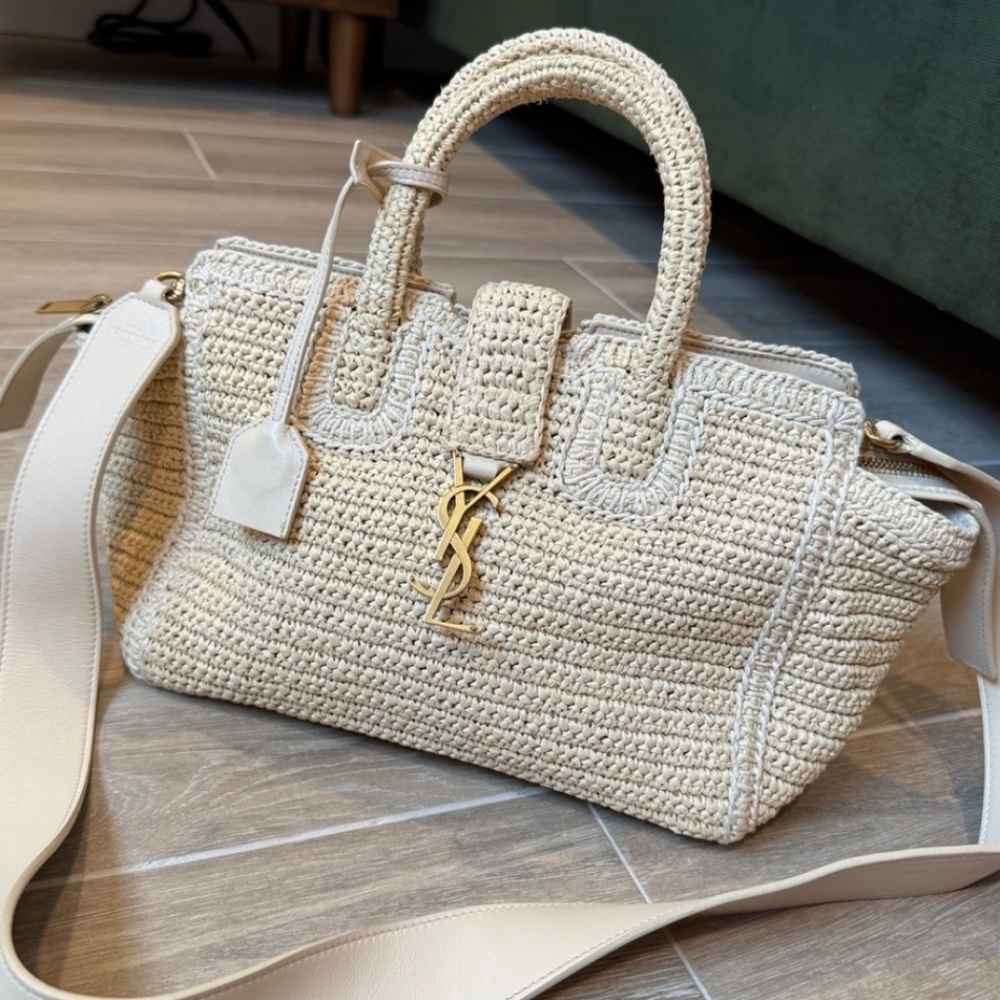 Saint Laurent Cream Woven Satchel